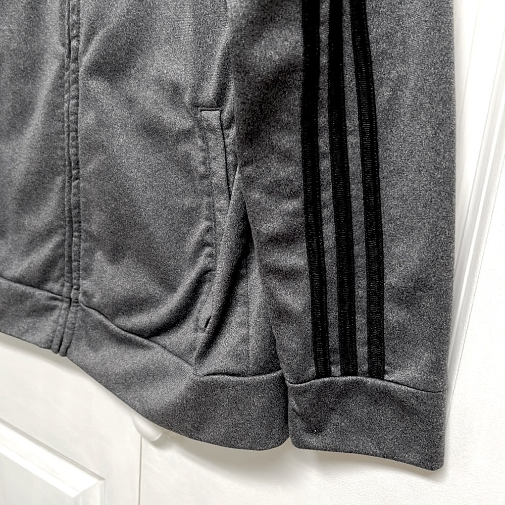 Adidas Dark Gray Black Stripe Teen Boys Athletic Jacket Size L 14/16 - Picture 4 of 9